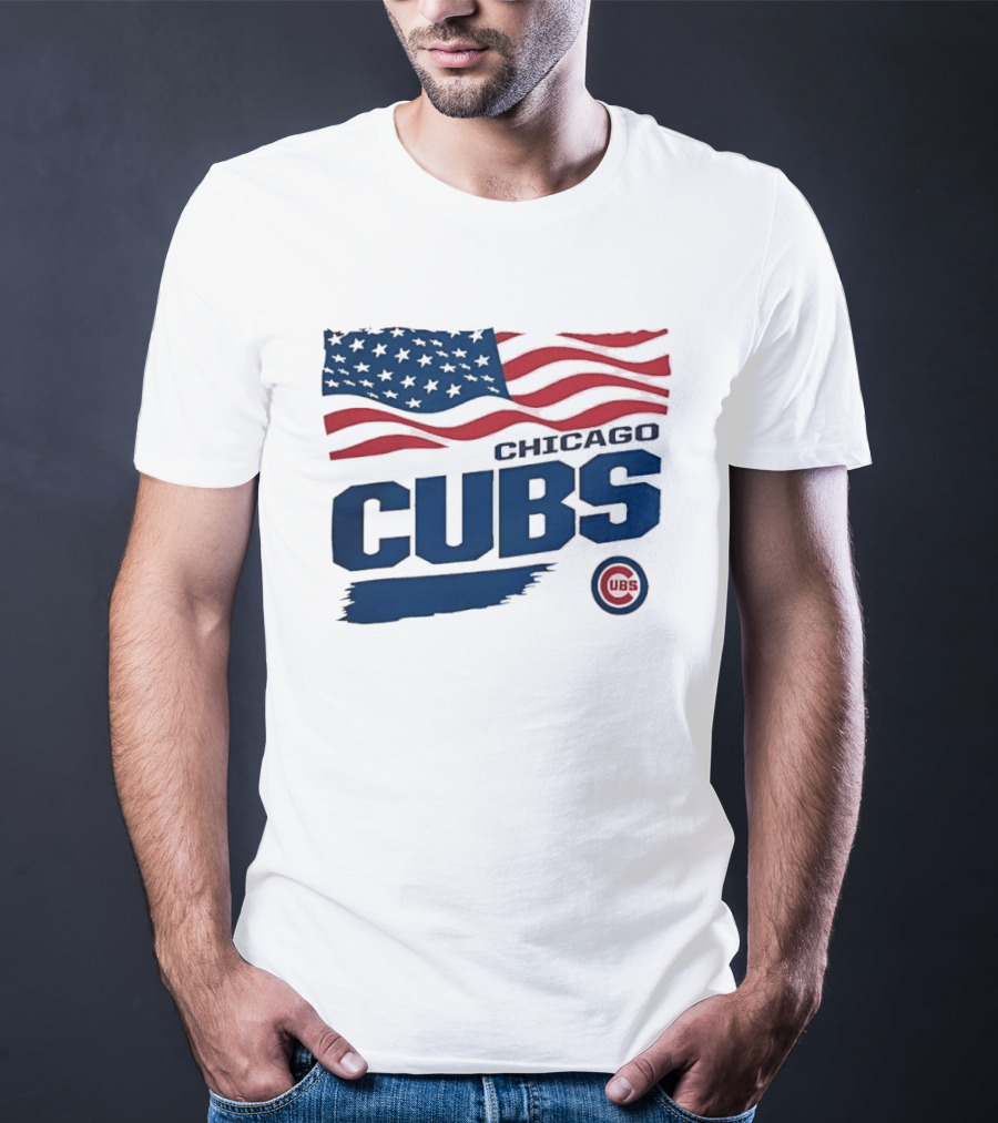 Chicago Cubs American Flag Waving Paint Brush Stroke MLB Cubs T-Shirt