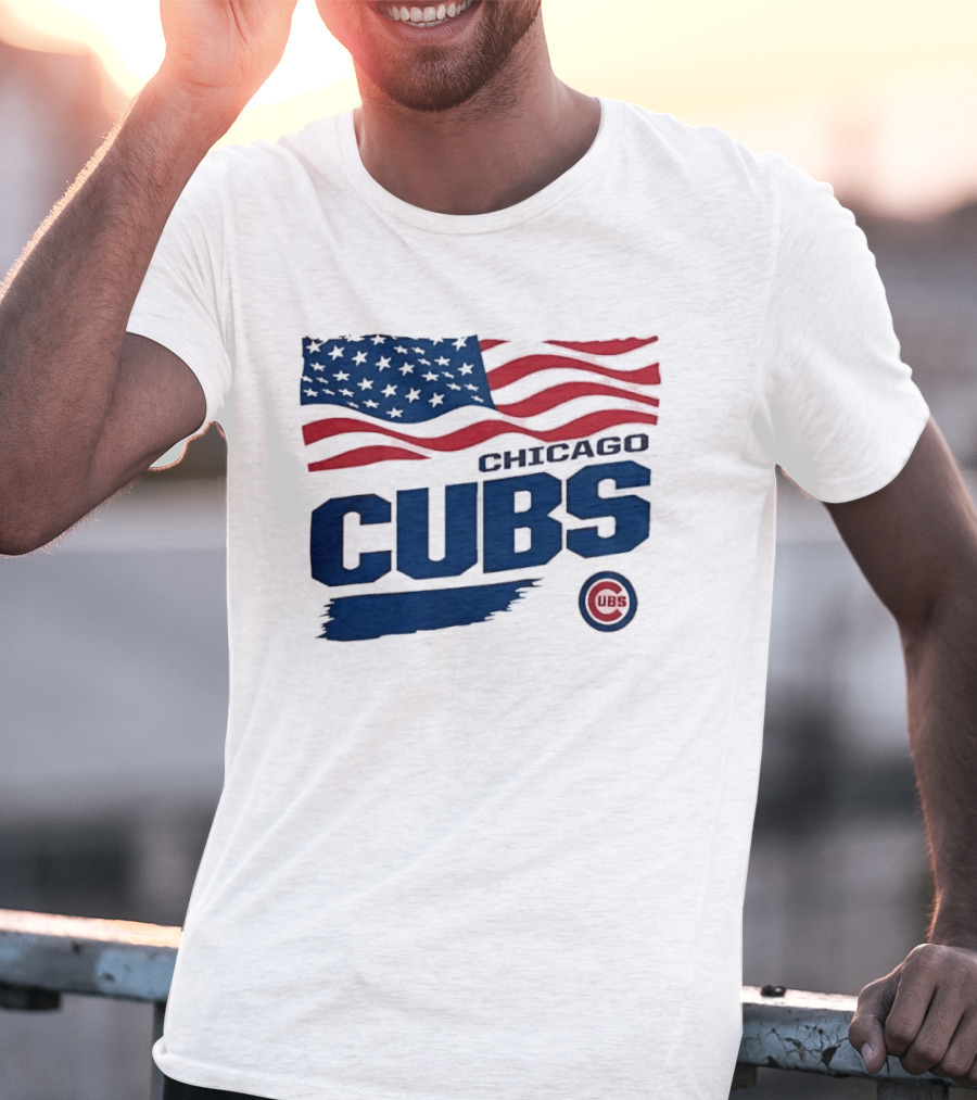 Chicago Cubs American Flag Waving Paint Brush Stroke MLB Cubs T-Shirt