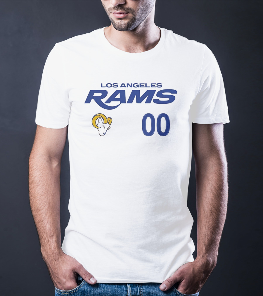 Los Angeles Rams Horned Head 00 Jersey Number Wordmark T-Shirt