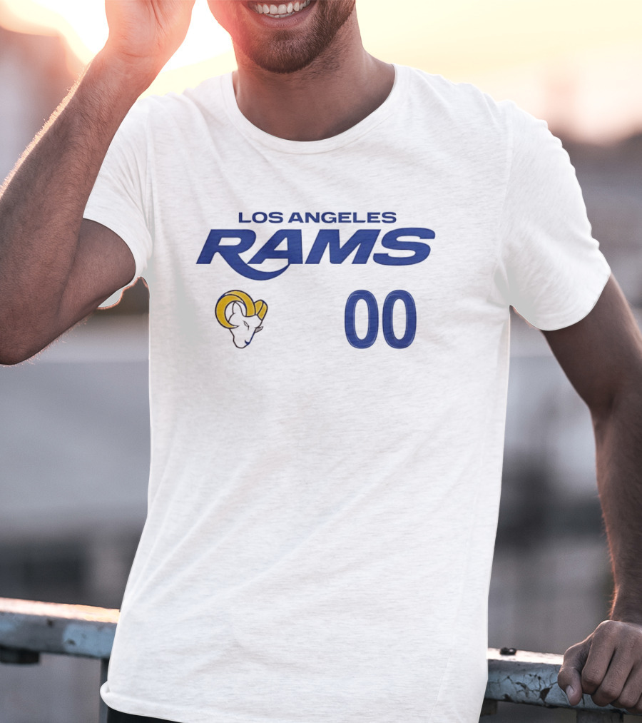 Los Angeles Rams Horned Head 00 Jersey Number Wordmark T-Shirt