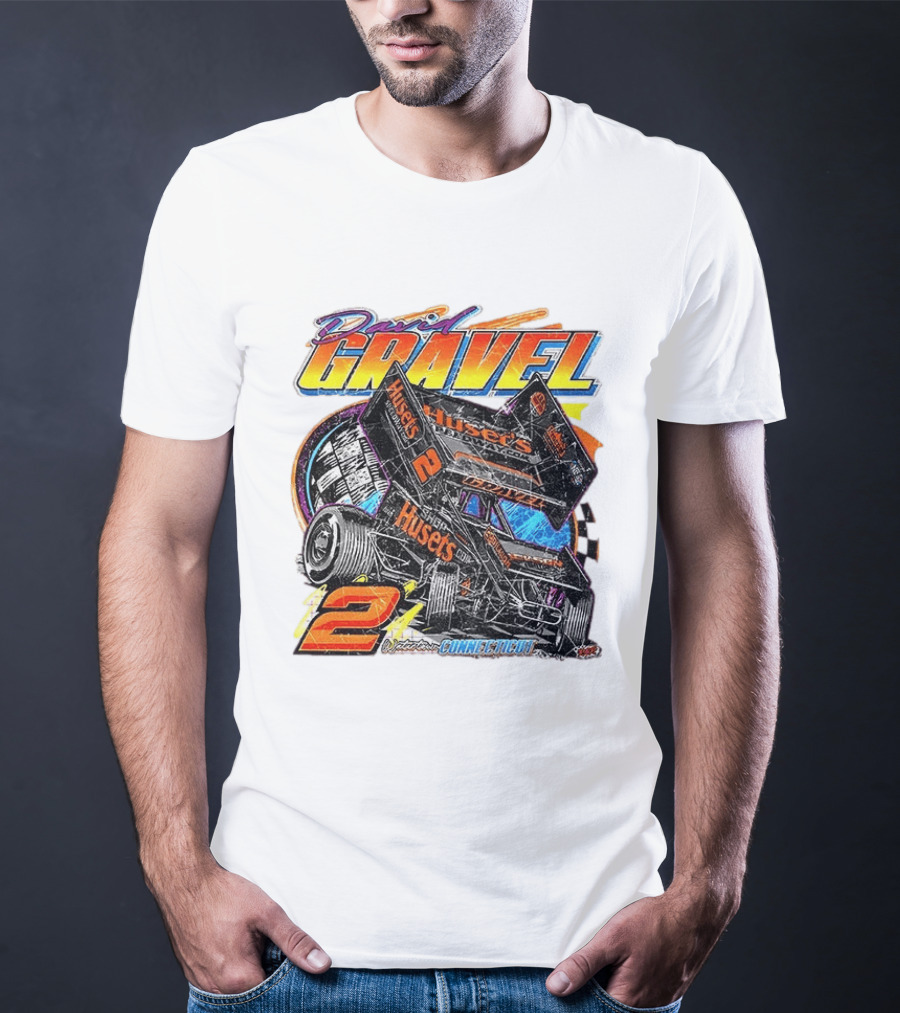 David Gravel Sprint Car Huset's Speedway Racing Connecticut 2 Orange And Blue T-Shirt