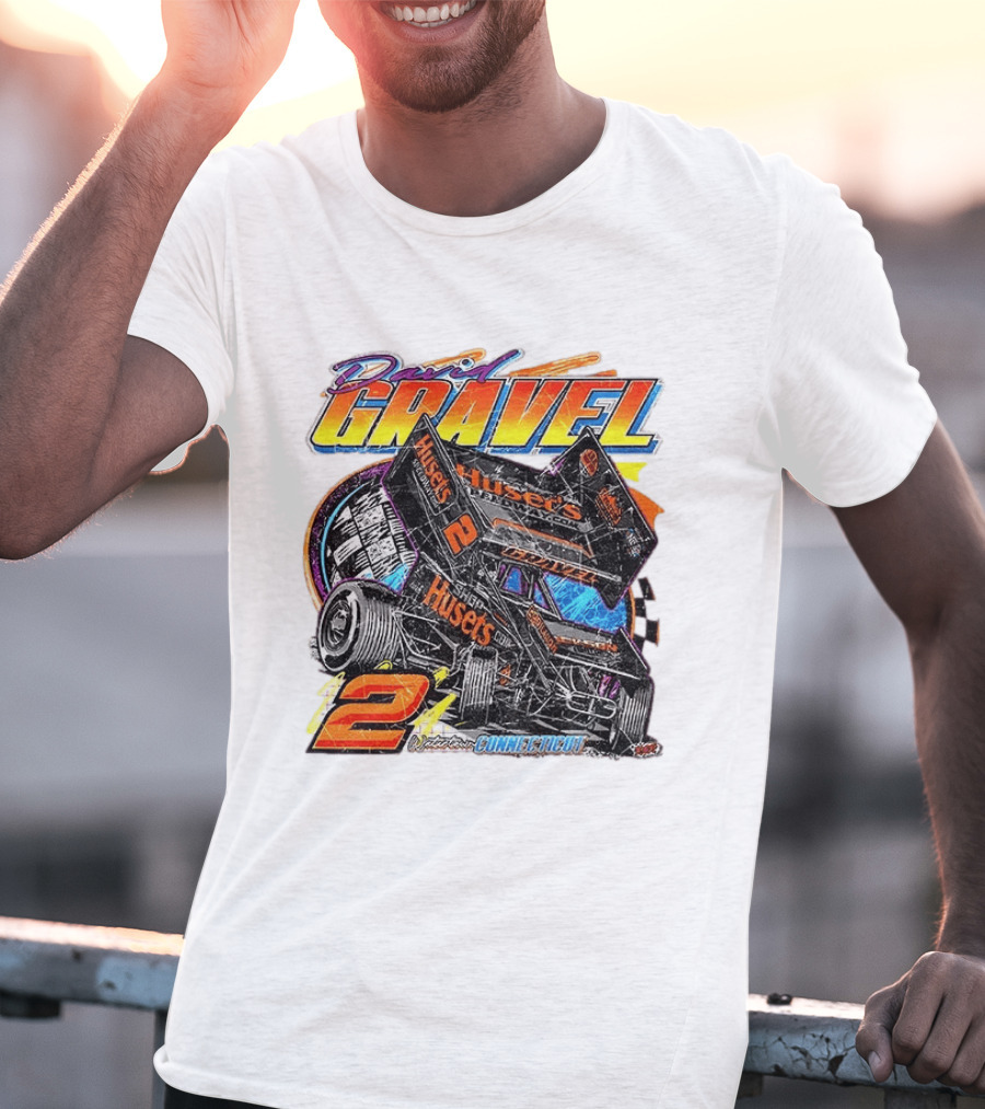 David Gravel Sprint Car Huset's Speedway Racing Connecticut 2 Orange And Blue T-Shirt