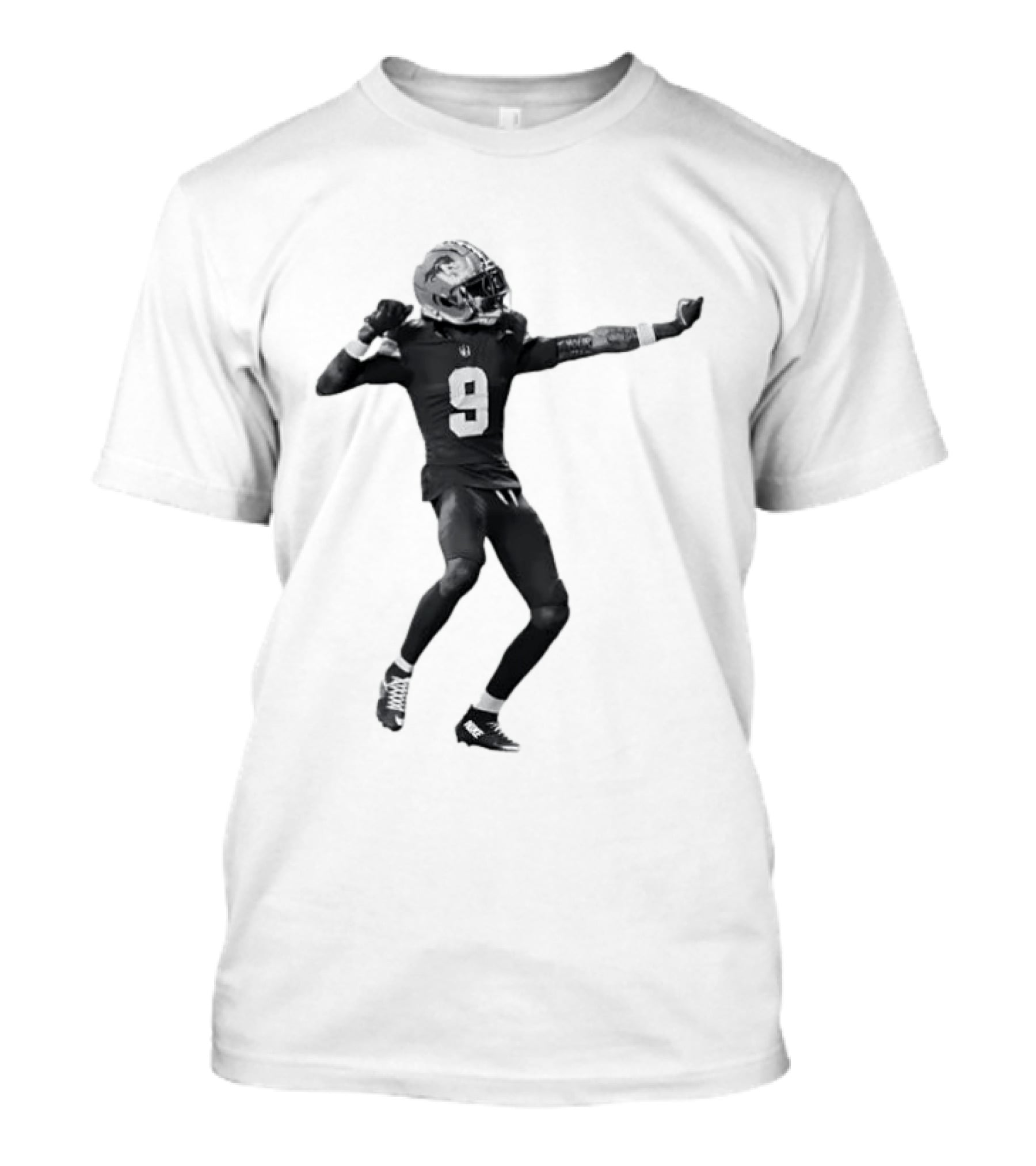 Detroit Lions Number 9 Celebratory Pose Football Athlete Cutout T-Shirt