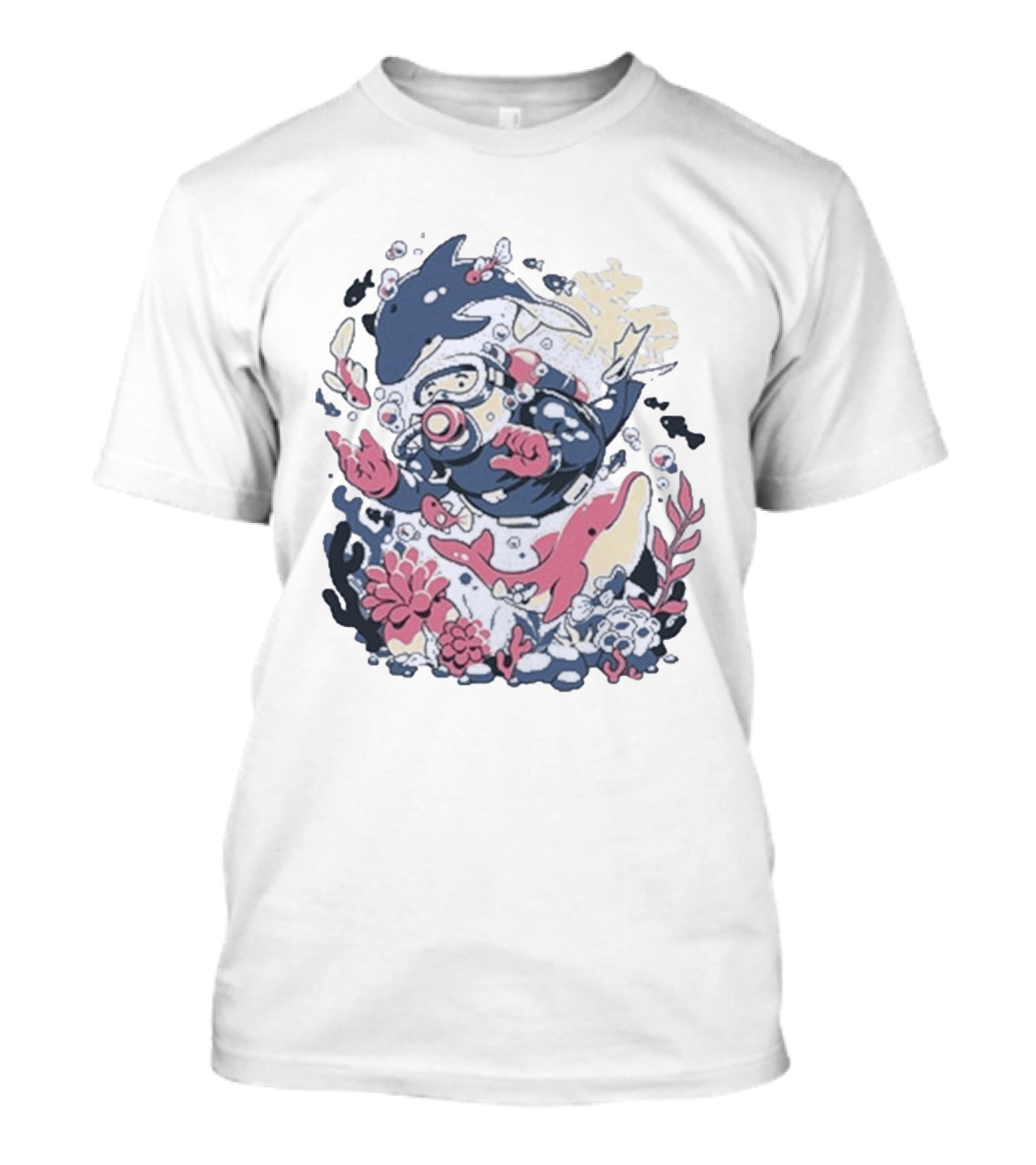 Fangamer Dolphins Dive Underwater Adventure With Diver And Marine Life T-Shirt