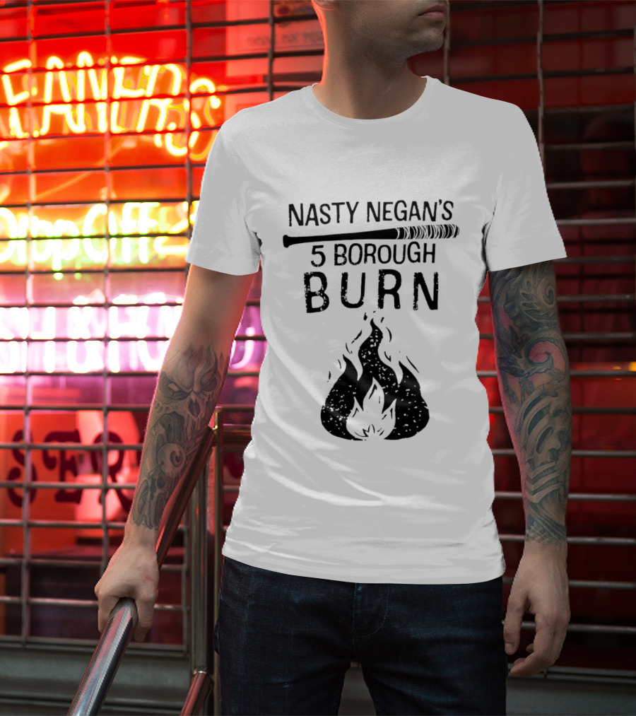Nasty Negan's 5 Borough Burn Barbed Wire Bat Bonfire Flames T-Shirt