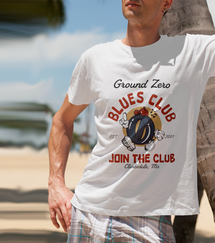 Ground Zero Blues Club Join The Club Clarksdale MS Est 2001 Walking Music Notes T-Shirt