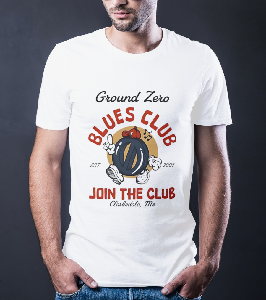 Ground Zero Blues Club Join The Club Clarksdale MS Est 2001 Walking Music Notes T-Shirt