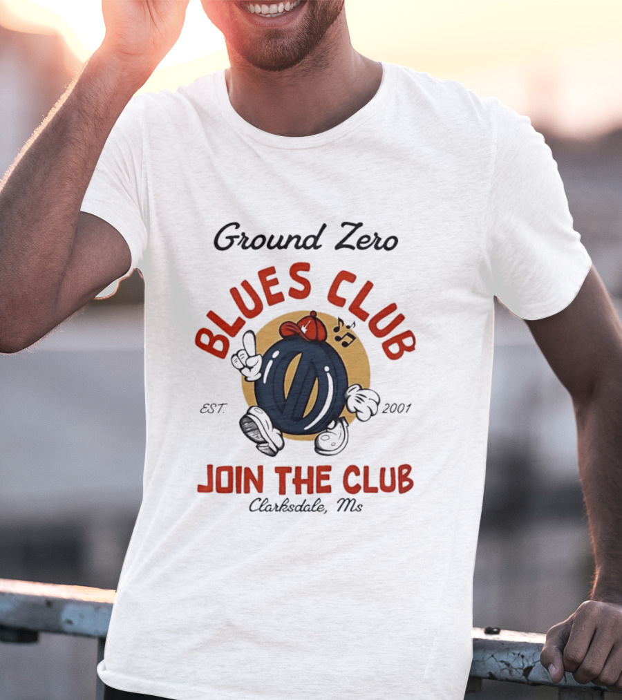 Ground Zero Blues Club Join The Club Clarksdale MS Est 2001 Walking Music Notes T-Shirt