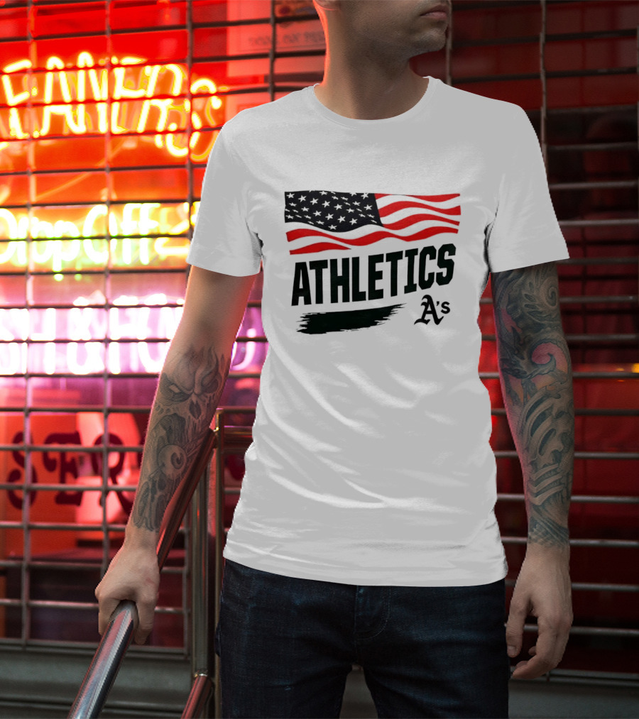 Athletics As American Flag Paint Brushstroke MLB Oakland T-Shirt