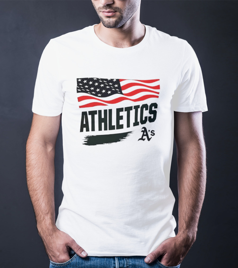 Athletics As American Flag Paint Brushstroke MLB Oakland T-Shirt