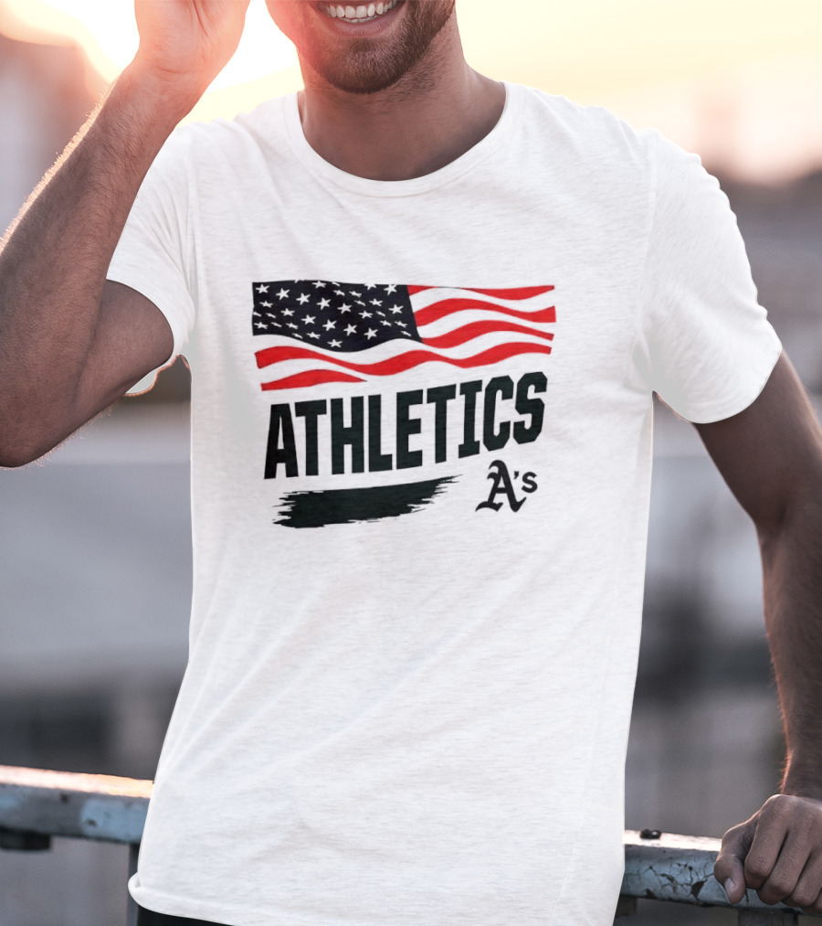 Athletics As American Flag Paint Brushstroke MLB Oakland T-Shirt