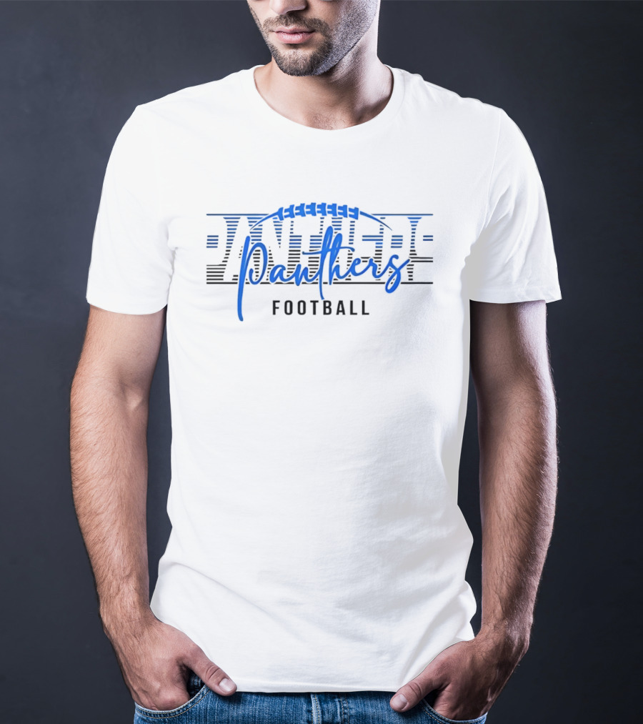 Panthers Football Blue Script Striped Laces Football T-Shirt