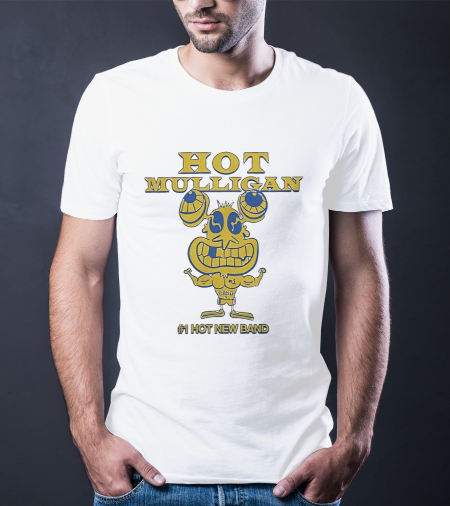 Hot Mulligan New Band Cartoon Flexing Biceps Yellow Version T-Shirt