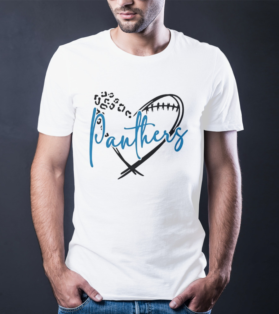 Panthers Heart Leopard Spots Football Laces Cursive Line T-Shirt