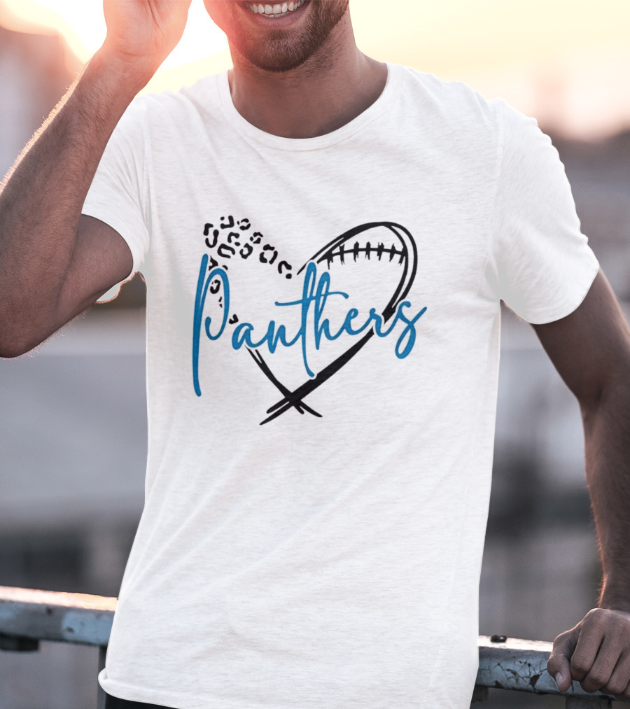 Panthers Heart Leopard Spots Football Laces Cursive Line T-Shirt