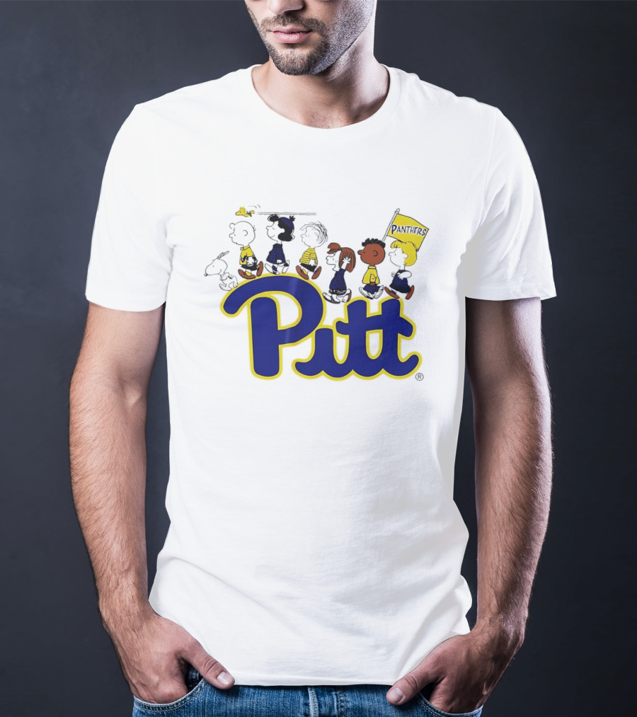 Pittsburgh Panthers Peanuts Characters With Pitt Flag T-Shirt