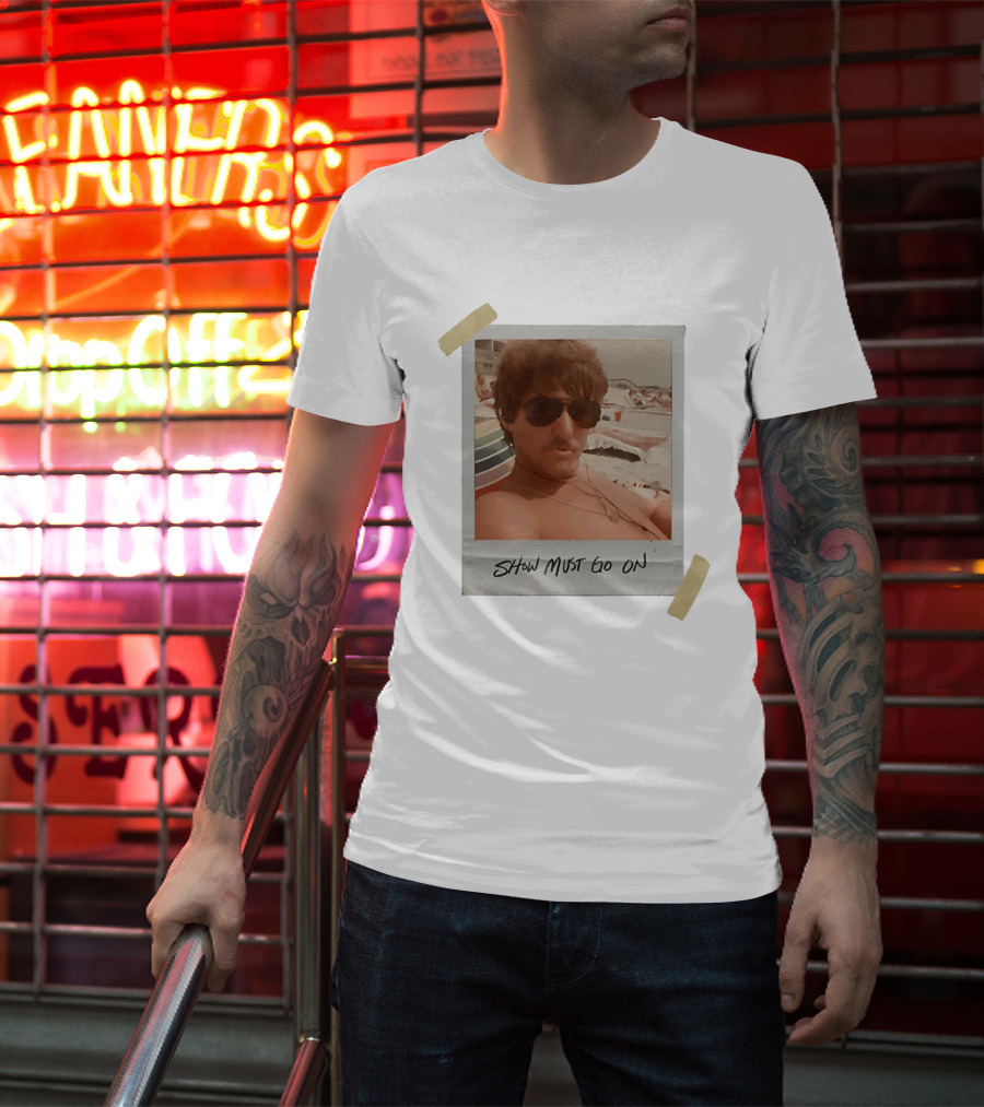 Show Must Go On Man At Beach Retro Style Polaroid T-Shirt