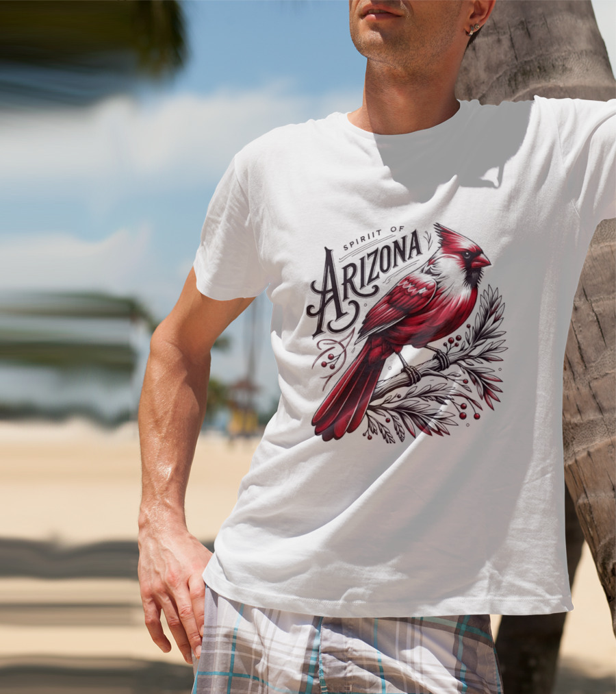Arizona Red Cardinal Spirit Perched On Branch Berries T-Shirt