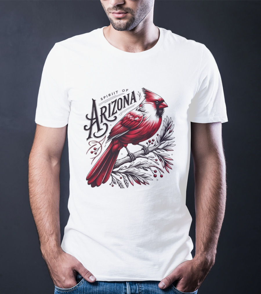 Arizona Red Cardinal Spirit Perched On Branch Berries T-Shirt