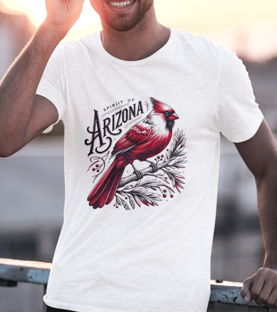 Arizona Red Cardinal Spirit Perched On Branch Berries T-Shirt