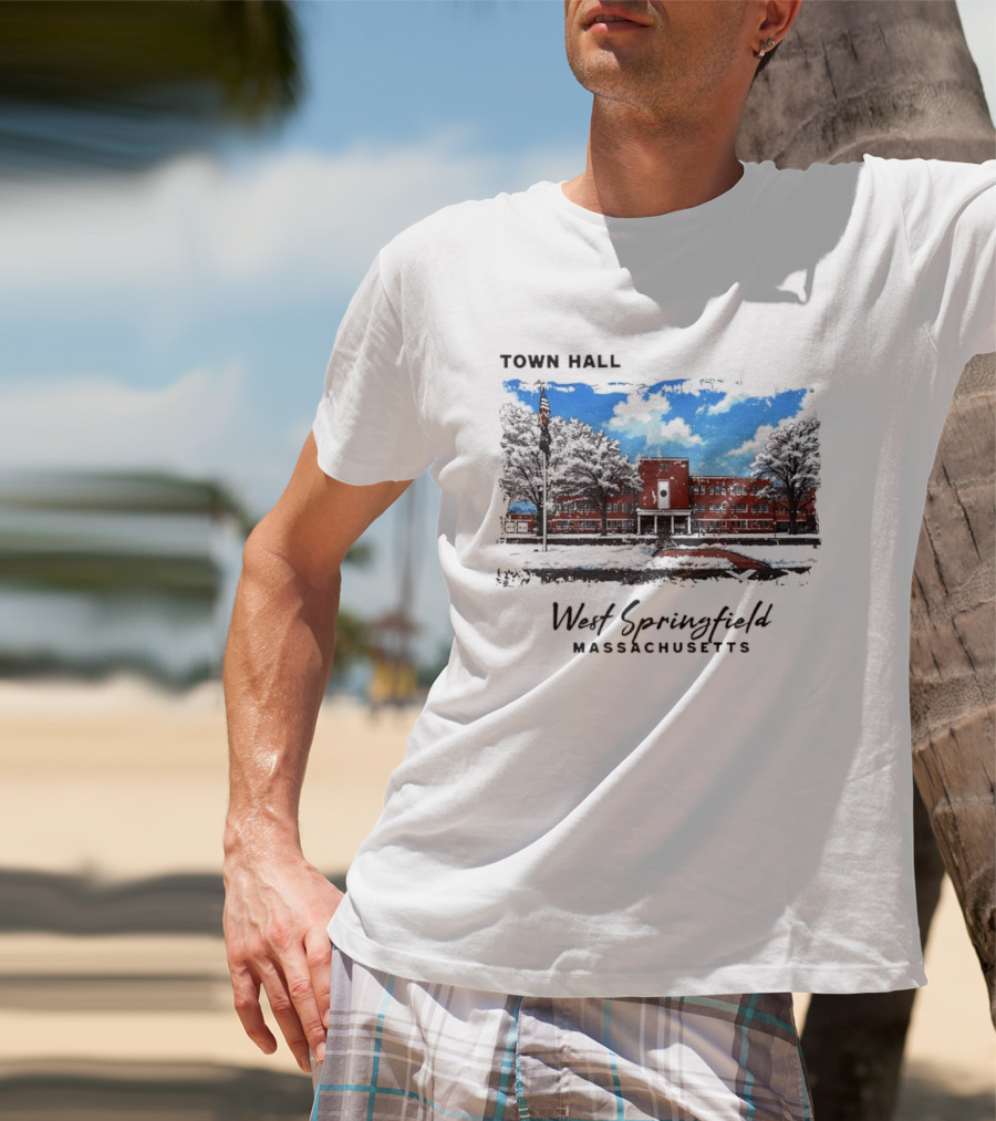 Town Hall West Springfield Massachusetts Snow Covered Red Brick Building T-Shirt