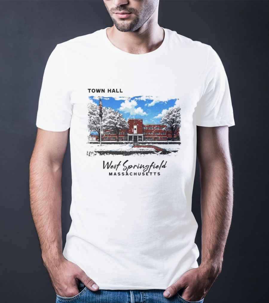 Town Hall West Springfield Massachusetts Snow Covered Red Brick Building T-Shirt