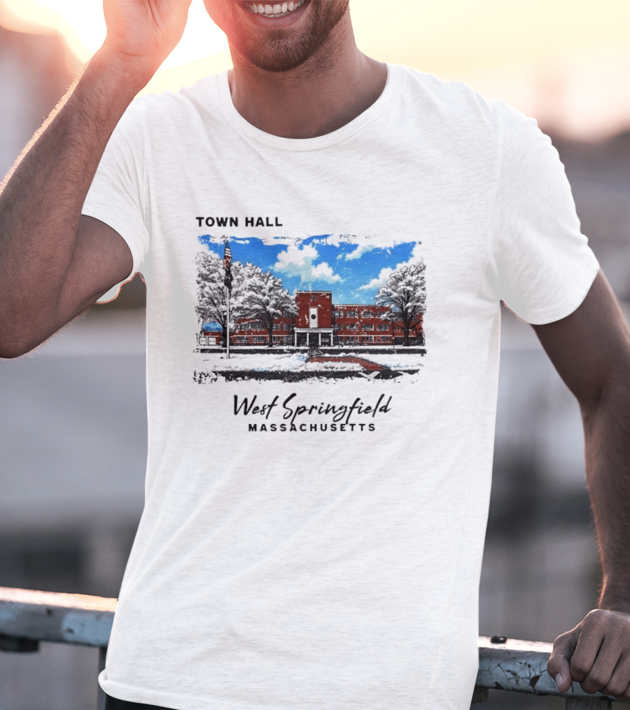 Town Hall West Springfield Massachusetts Snow Covered Red Brick Building T-Shirt