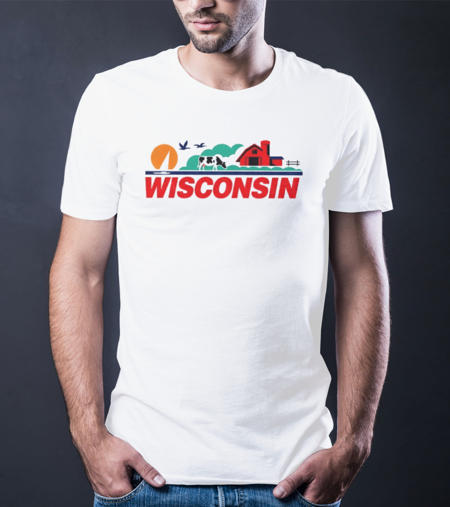 Wisconsin Dairy Cow Barn Sunset Landscape T-Shirt