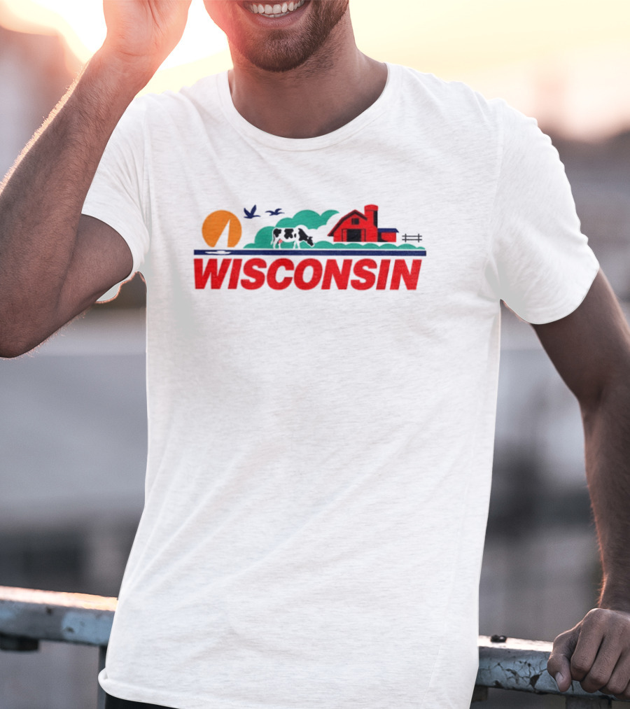 Wisconsin Dairy Cow Barn Sunset Landscape T-Shirt