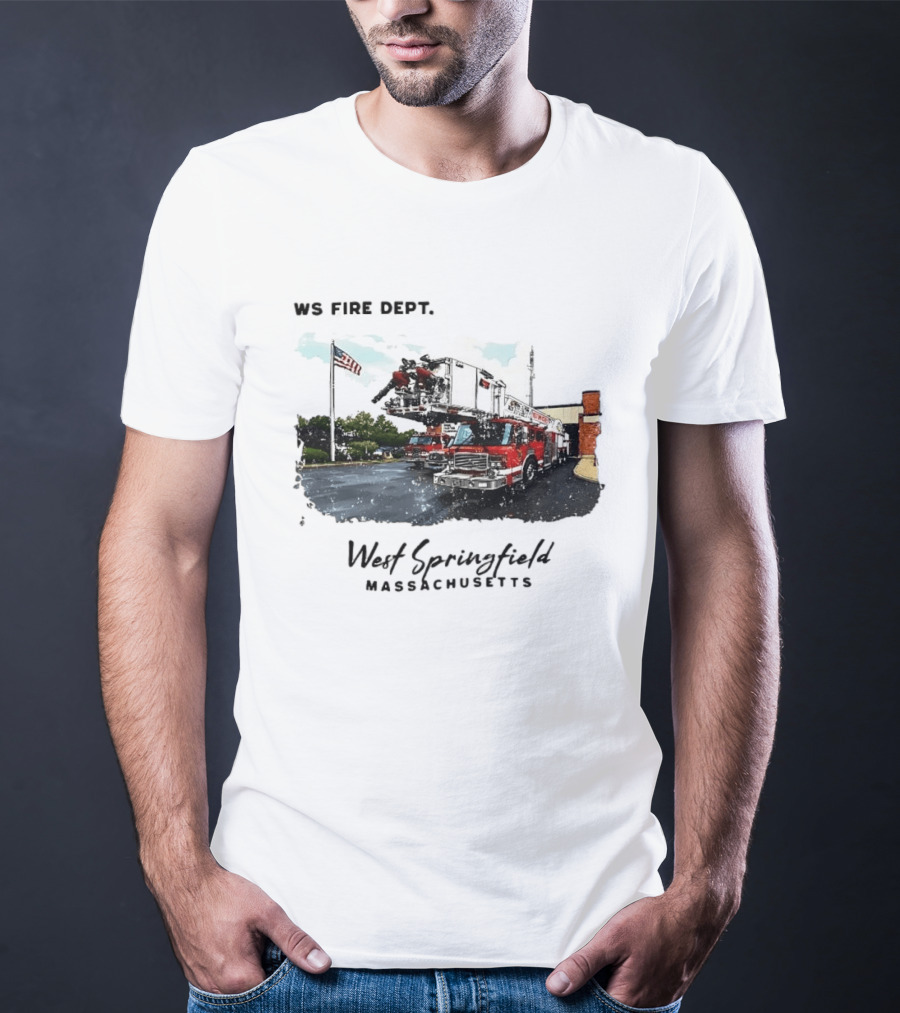 Ws Fire Dept West Springfield Massachusetts Truck Ladder American Flag T-Shirt