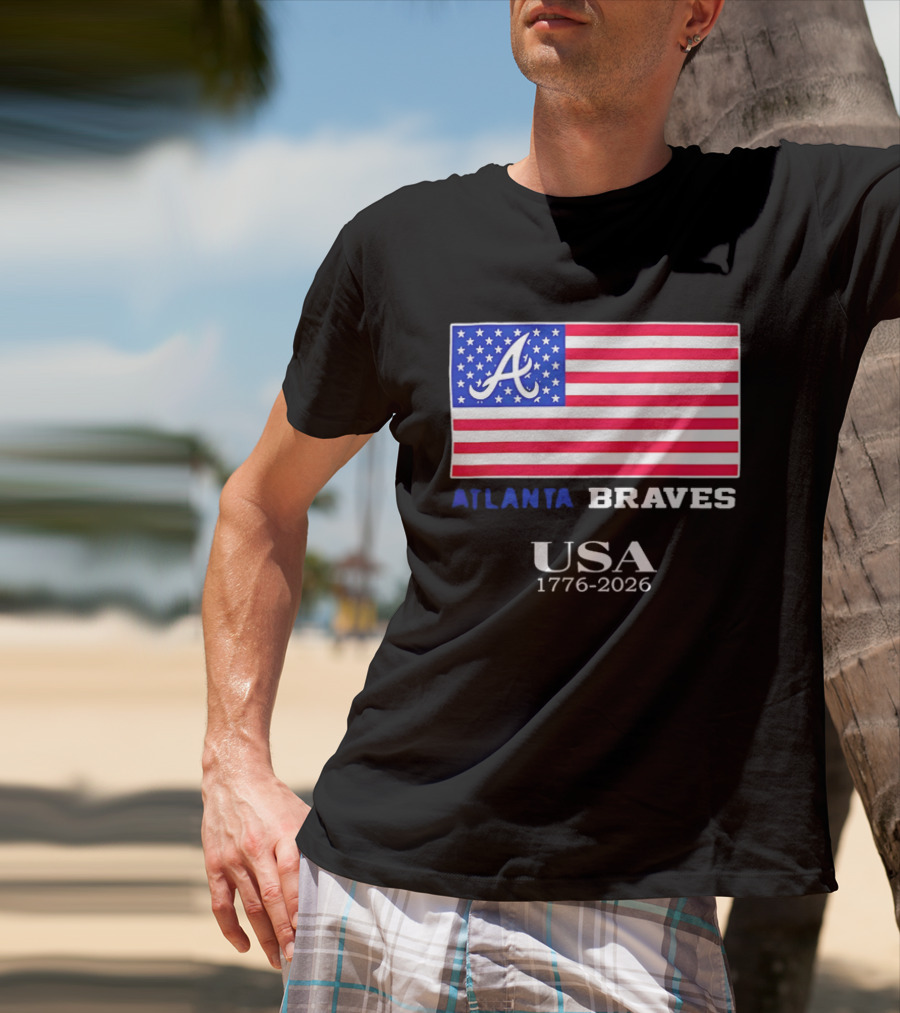 Atlanta Braves USA 1776 2026 American Flag Script A T-Shirt