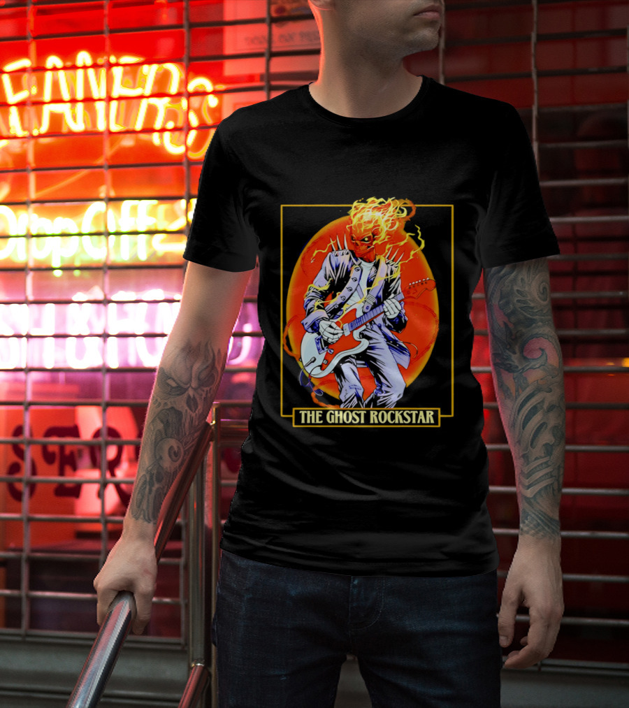 Ghost Rider The Ghost Rockstar Flaming Guitar Hero Fiery Skull T-Shirt