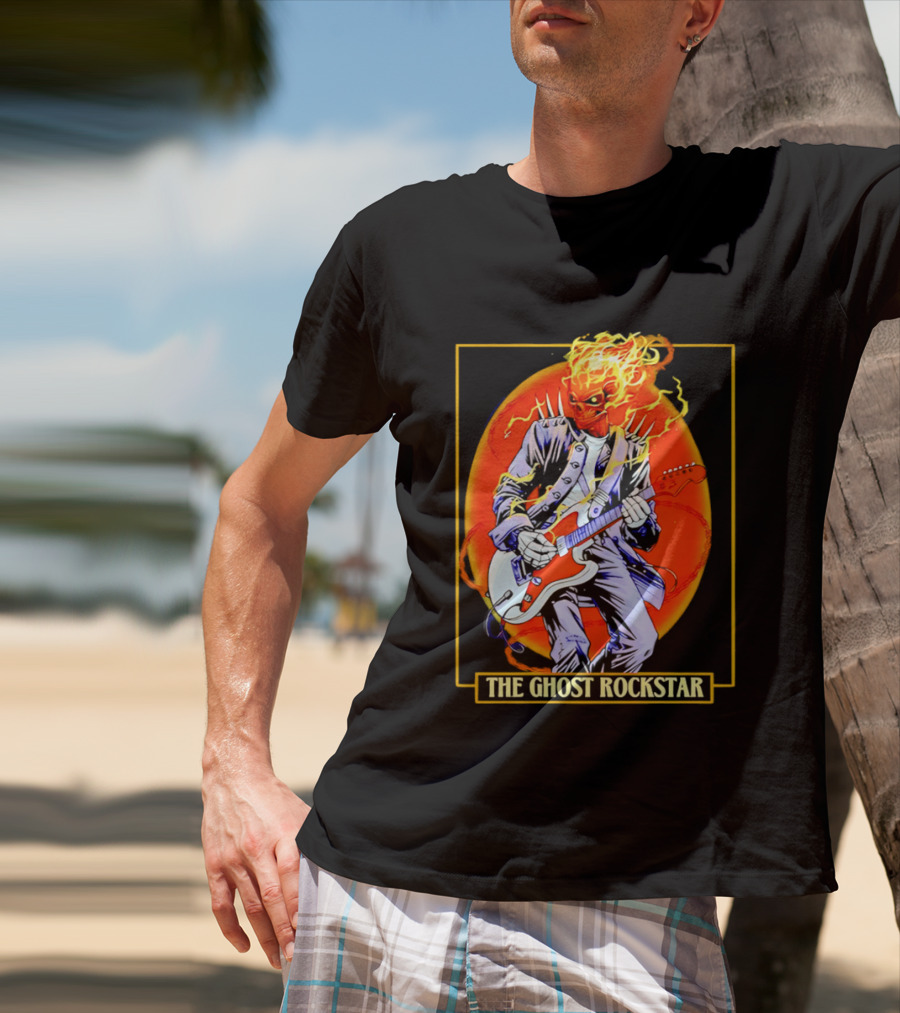 Ghost Rider The Ghost Rockstar Flaming Guitar Hero Fiery Skull T-Shirt