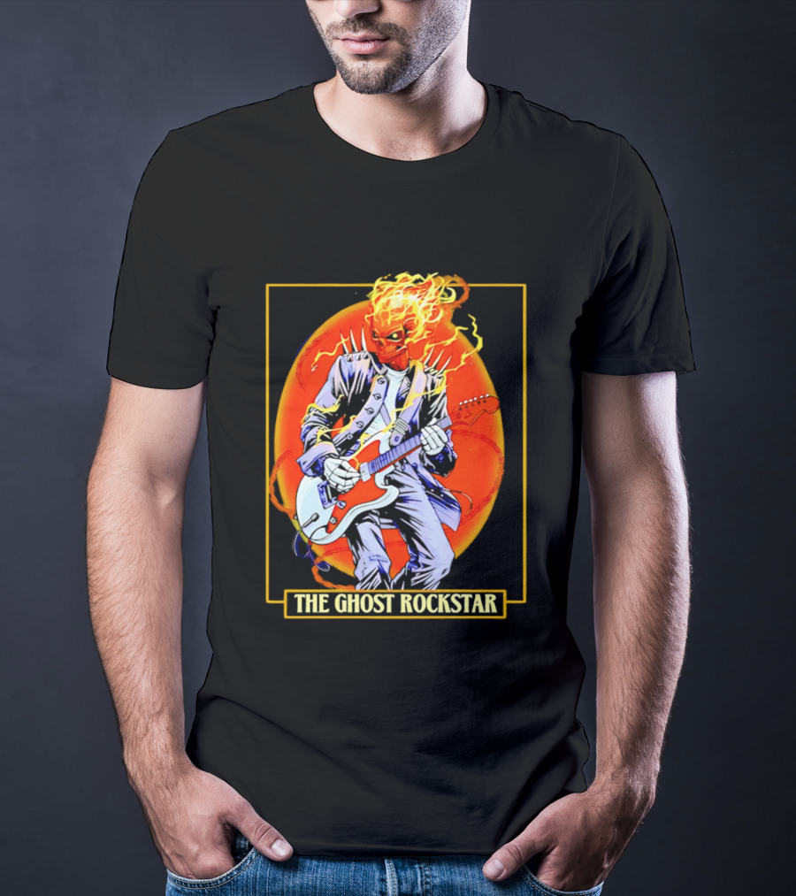 Ghost Rider The Ghost Rockstar Flaming Guitar Hero Fiery Skull T-Shirt