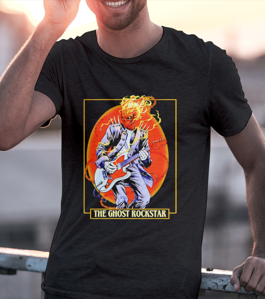 Ghost Rider The Ghost Rockstar Flaming Guitar Hero Fiery Skull T-Shirt