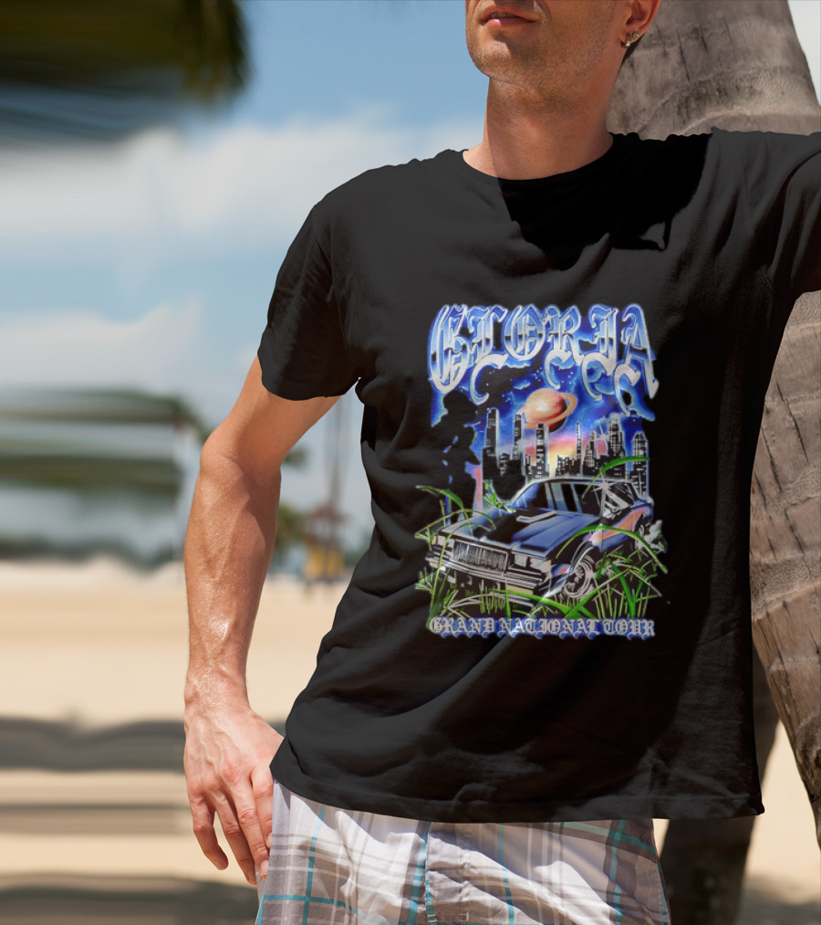 Gloria Grand National Tour Classic Car City Skyline Planet T-Shirt
