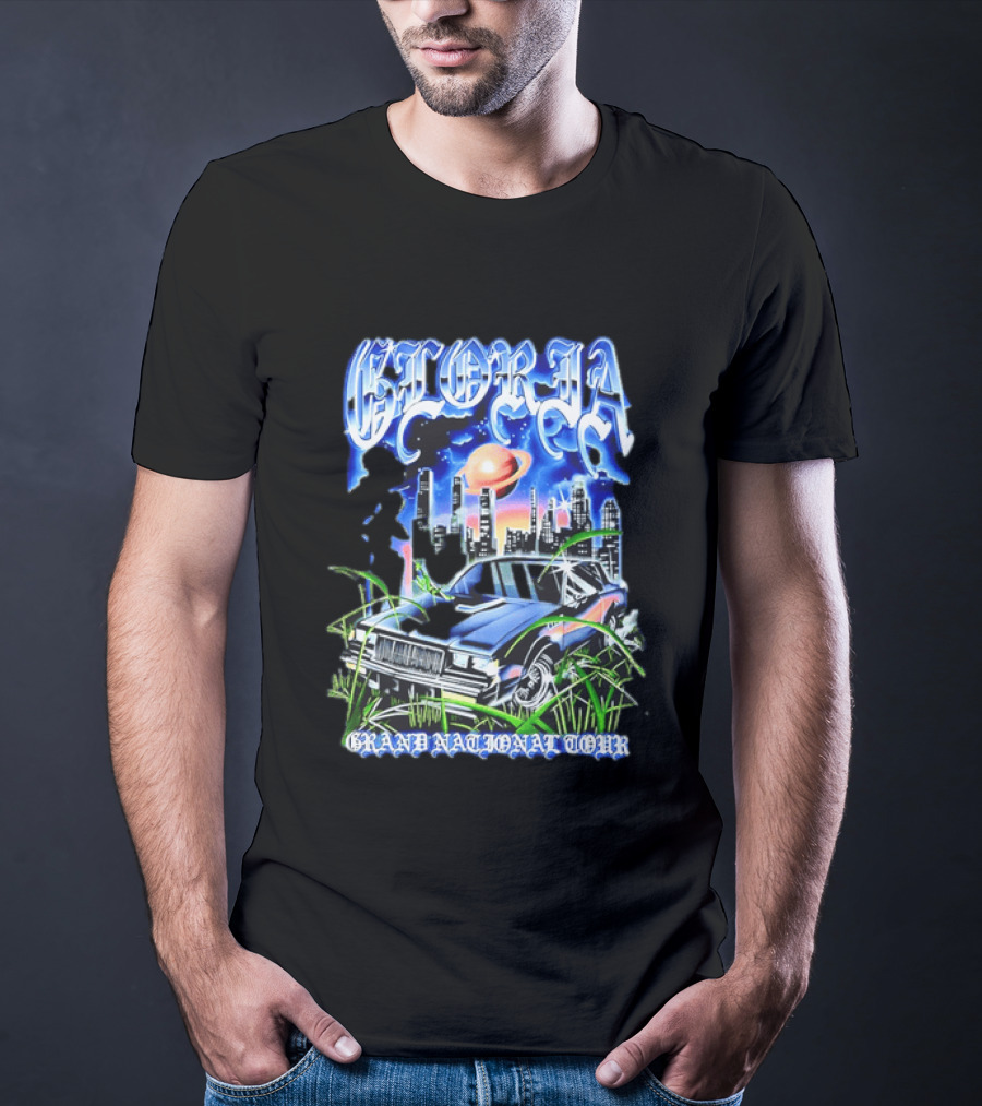 Gloria Grand National Tour Classic Car City Skyline Planet T-Shirt