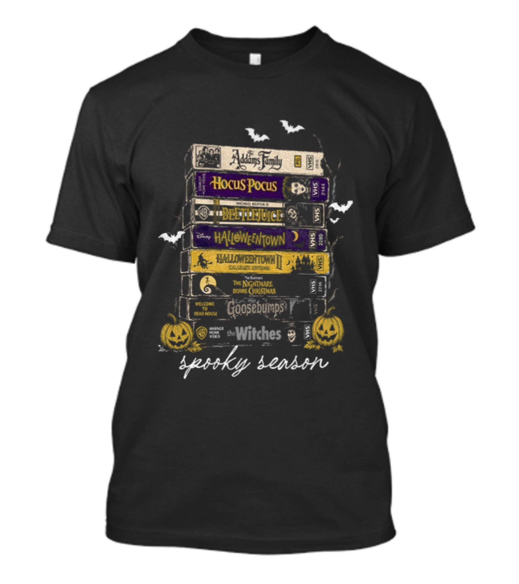 Spooky Season VHS Collection Hocus Pocus Beetlejuice Halloweentown Ghostbusters Halloween Movies T-Shirt