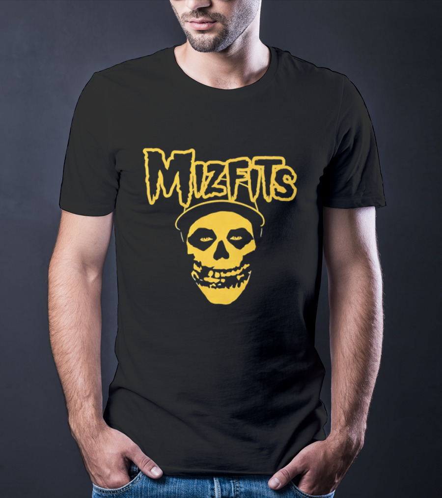 Mizfits Yellow Dripping Horror Font Skull In Baseball Cap T-Shirt