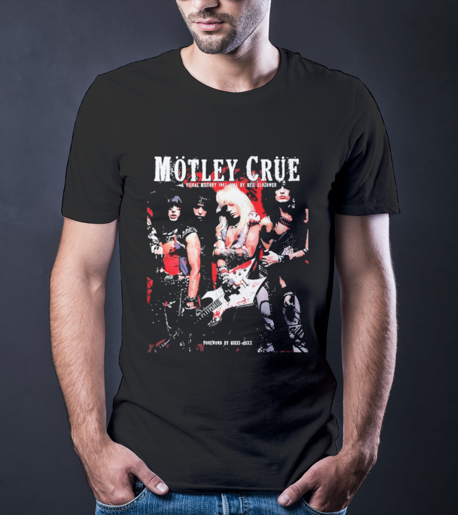 Motley Crue Visual History 1983 2005 Neil Zlozower Nikki Sixx Band Photo White Guitar T-Shirt