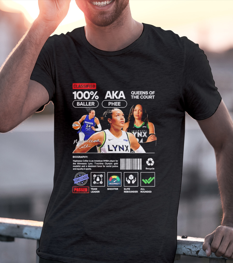 Napheesa Collier Minnesota Lynx 100% Baller AKA Phee Queens Of The Court T-Shirt