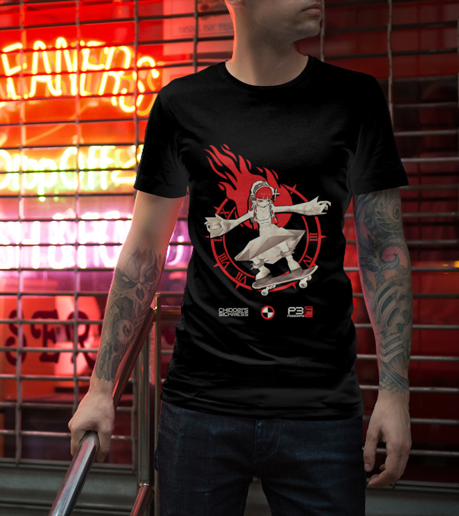 Chidoris Sickness Persona3 Fes P3F Flame Skater T-Shirt