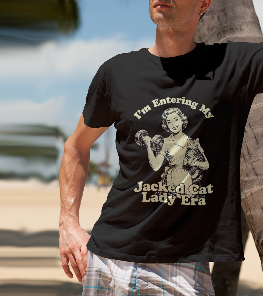 I'm Entering My Jacked Cat Lady Era Retro Fitness Cats T-Shirt
