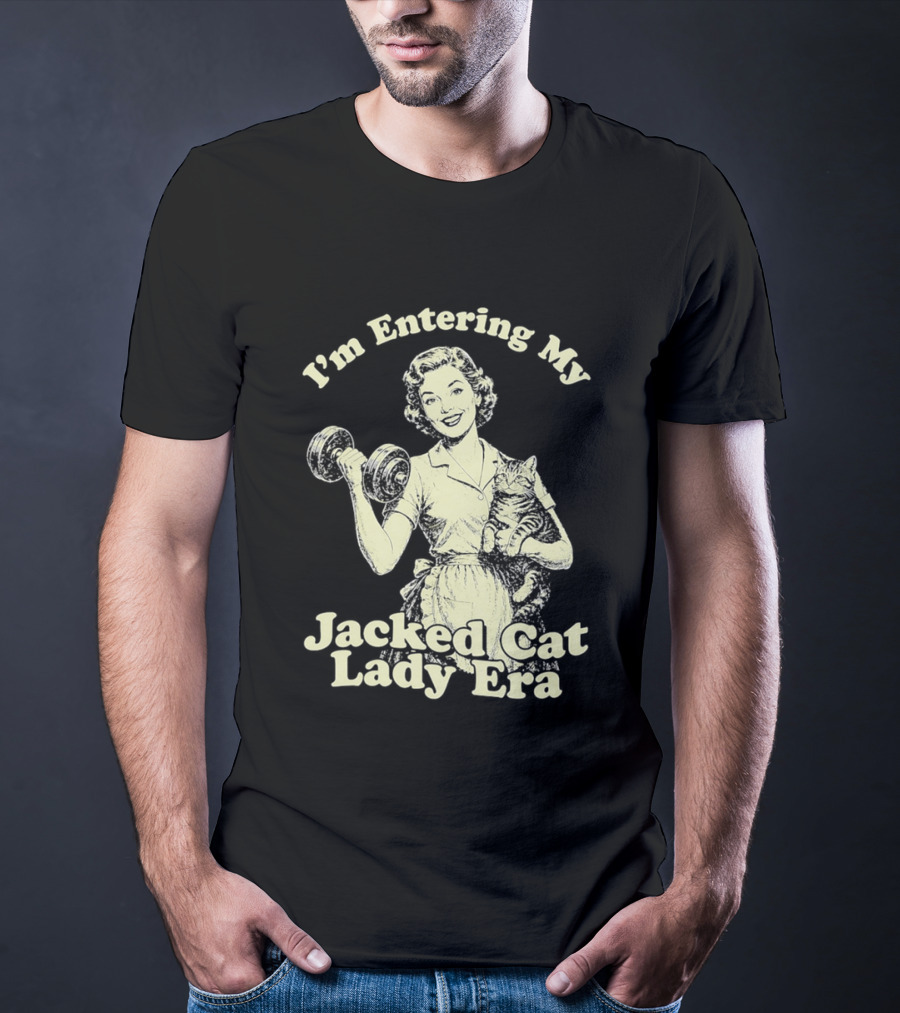 I'm Entering My Jacked Cat Lady Era Retro Fitness Cats T-Shirt