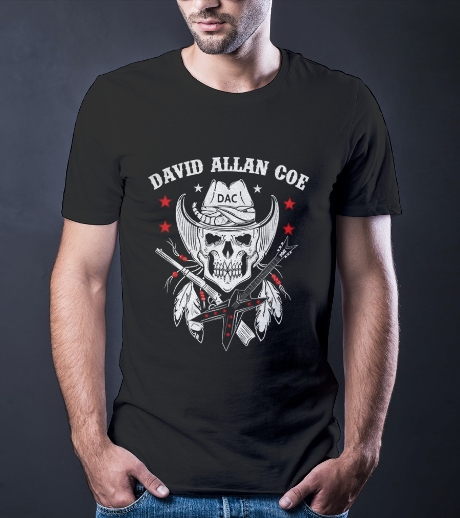 David Allan Coe Western Skull Cowboy With Crossed Pistols And Stars T-Shirt