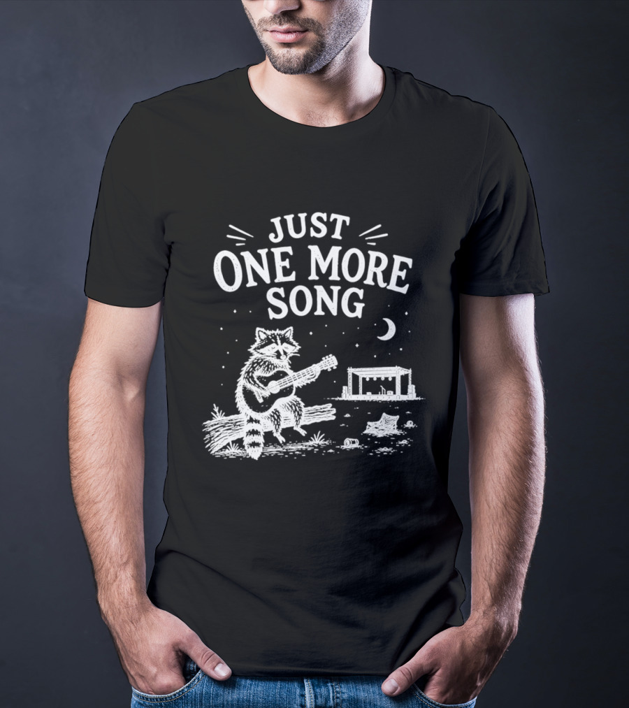 Just One More Song Raccoon Playing Guitar Under Moon And Stars T-Shirt