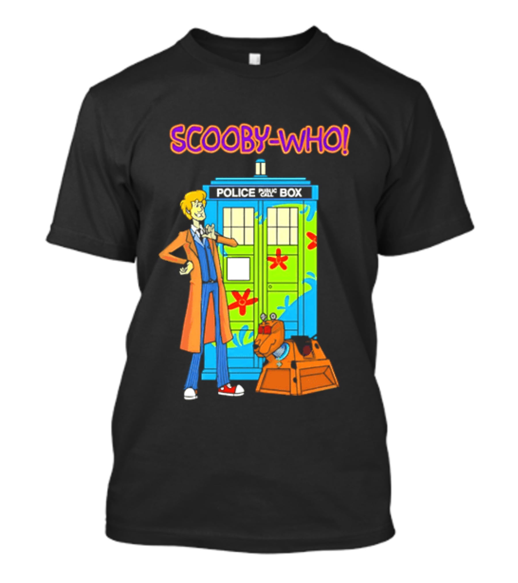 Scooby Who Shaggy Tenth Doctor Mystery Machine Painted Tardis K9 Robot T-Shirt