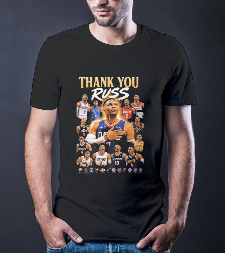 Thank You Russ Oklahoma City Thunder Clippers Lakers Nuggets Rockets Wizards Teams T-Shirt