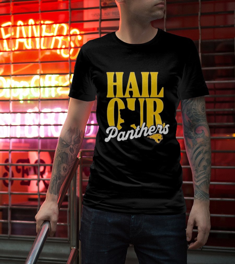 Hail Our Panthers Yellow Text With Panther Head T-Shirt