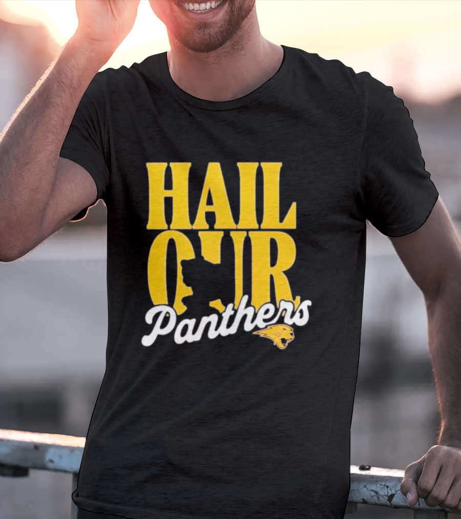 Hail Our Panthers Yellow Text With Panther Head T-Shirt
